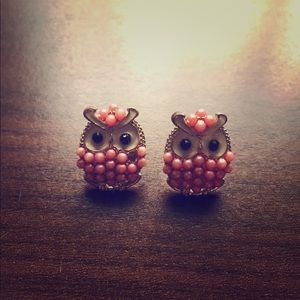 💋Owl pearl earrings gold vintage boutique boho